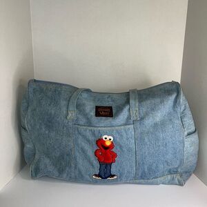 Elmo Sesame Street Duffle Bag Vintage Denim Top Handle Zip Top Oversized Blue